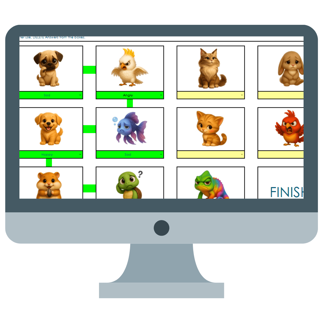 Printable emotional regulation visuals for kids, including calm-down strategies and feelings identification cards.