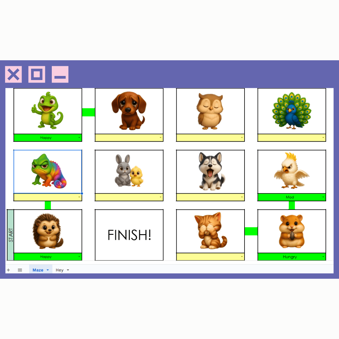 Animal Emotions Maze (Google Sheets Interactive Activity - Pop Sugar Cafe