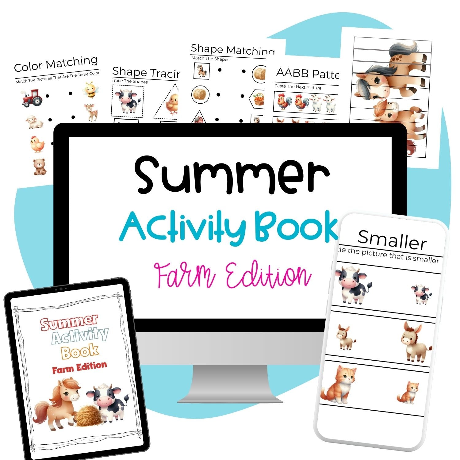 Farm - Themed Summer Activity Book for Preschool & Special Education | Fun Printable Workbook - Pop Sugar Cafe
