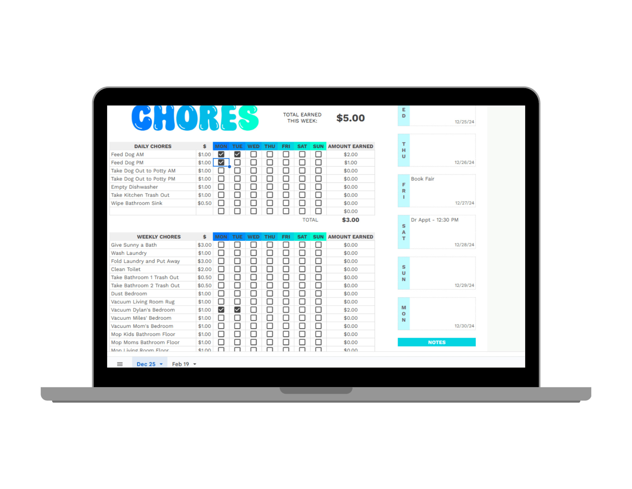 Kids Digital Chore Chart - Pop Sugar Cafe