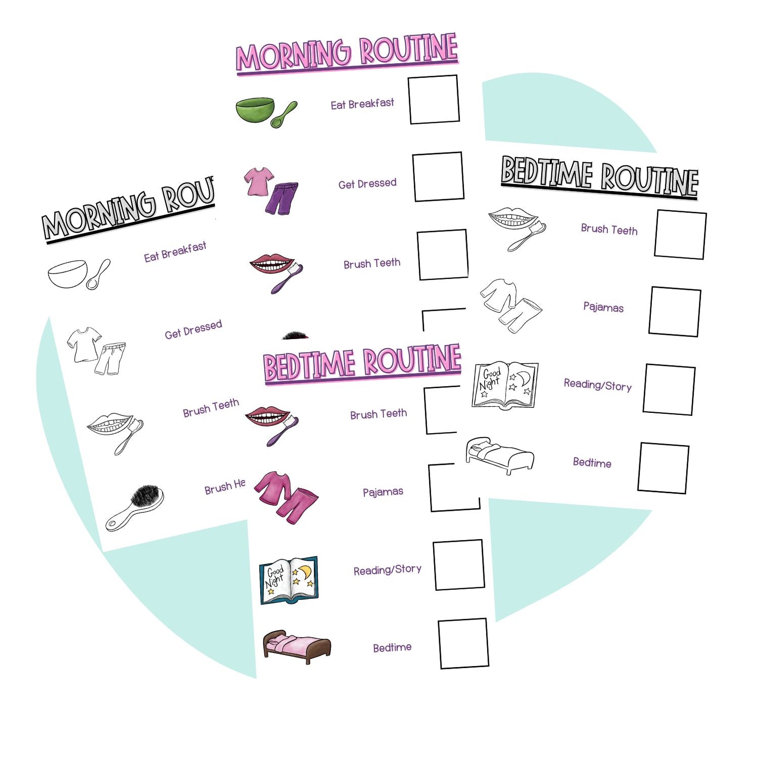 MORNING & EVENING ROUTINE CHARTS (PINK) - Pop Sugar Cafe